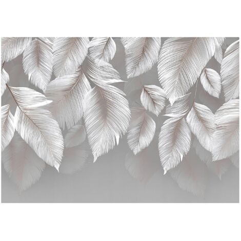 Papier peint mural feuilles gris béton abstrait intissé grand format design intérieur salon chambre pas cher 150x105 cm