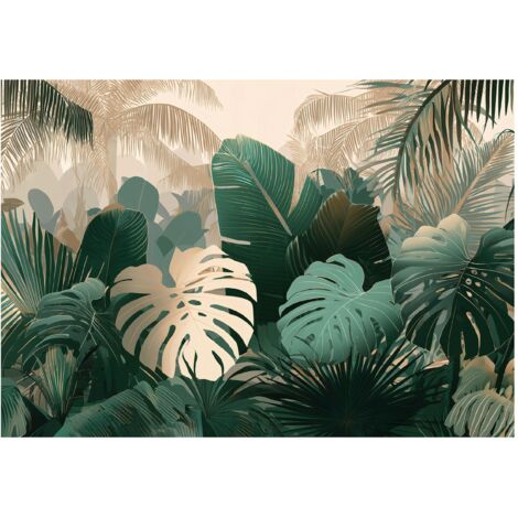 Papier peint mural feuilles monstera jungle intissé grand format design intérieur salon chambre pas cher 150x105 cm