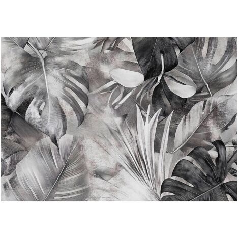 Papier peint mural feuilles monstera noir blanc intissé grand format design intérieur salon chambre pas cher 150x105 cm