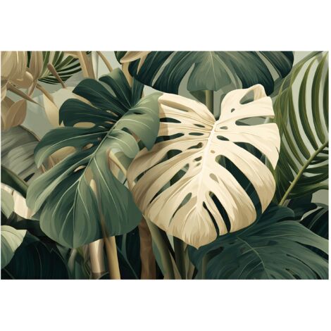 Papier peint mural feuilles monstera vertes intissé grand format design intérieur salon chambre pas cher 150x105 cm