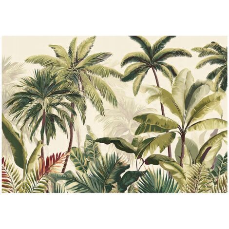 Papier peint mural feuilles palmiers jungle vert intissé grand format design intérieur salon chambre pas cher 250x175 cm