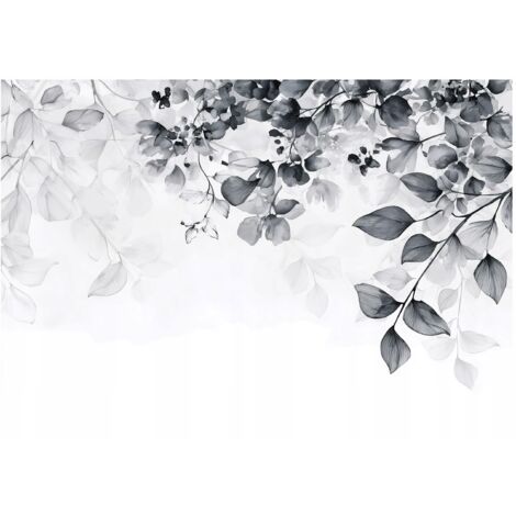 Papier peint mural feuilles suspendues noir blanc intissé grand format design intérieur salon chambre pas cher 150x105 cm