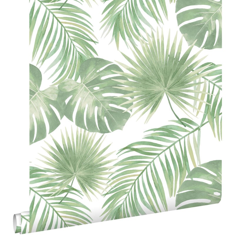 Estahome - papier peint feuilles tropicales vert menthe
