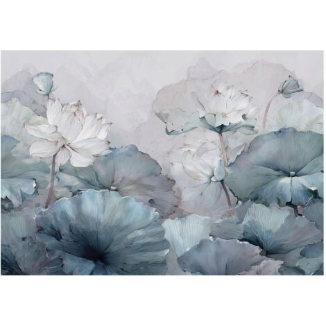 Papier peint mural fleurs bleues intissé grand format design intérieur salon chambre pas cher 250x175 cm
