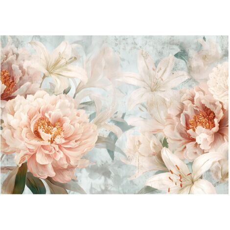 Papier peint mural fleurs boho pivoines intissé grand format design intérieur salon chambre pas cher 150x105 cm