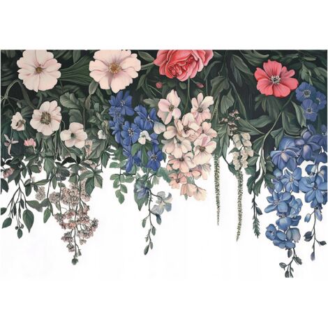 Papier peint mural fleurs feuilles suspendues intissé grand format design intérieur salon chambre pas cher 150x105 cm
