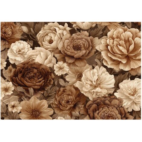 Papier peint mural fleurs pivoines beige intissé grand format design intérieur salon chambre pas cher 200x140 cm