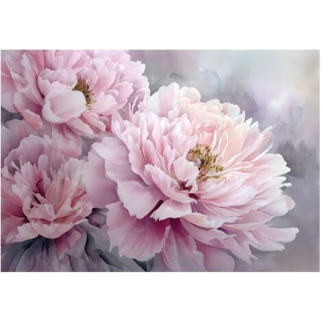Papier peint mural fleurs pivoines bohèmes intissé grand format design intérieur salon chambre pas cher 150x105 cm