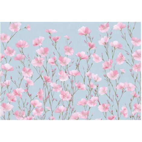 Papier peint mural fleurs roses prairie intissé grand format design intérieur salon chambre pas cher 150x105 cm