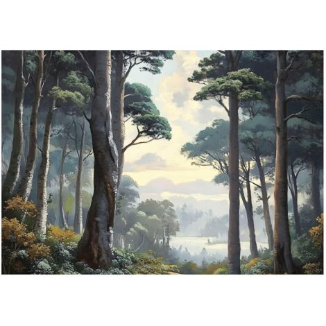 Papier peint mural forêt 3D arbres nature paysage intissé grand format design intérieur salon chambre pas cher 200x140 cm
