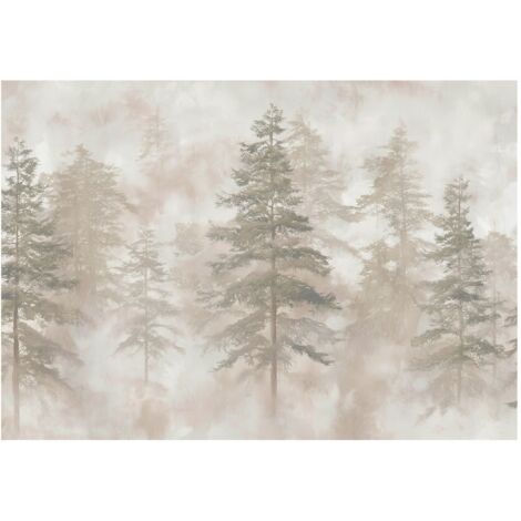 Papier peint mural forêt beige arbres béton nature intissé grand format design intérieur salon chambre pas cher 300x210 cm