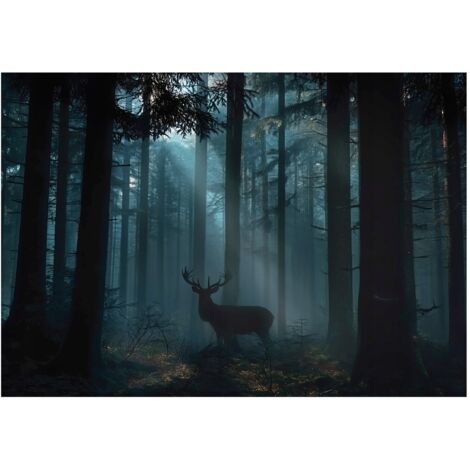 Papier peint mural forêt cerf animaux intissé grand format design intérieur salon chambre pas cher 150x105 cm
