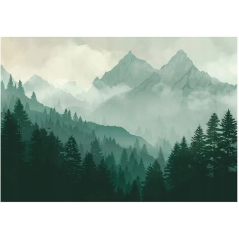 Papier peint mural forêt montagnes nature paysage intissé grand format design intérieur salon chambre pas cher 400x280 cm