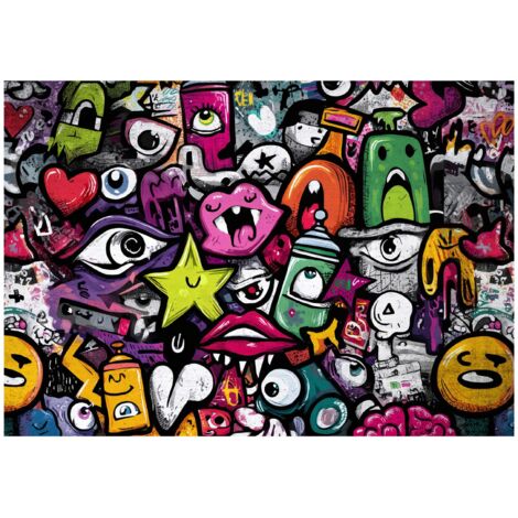 Papier peint mural graffiti coloré ado enfant intissé grand format design intérieur chambre ado pas cher 150x105 cm