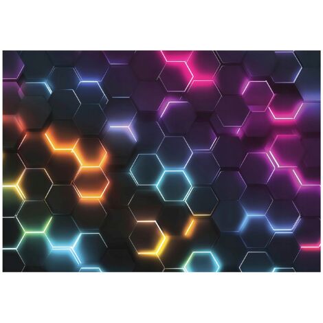 Papier peint mural hexagones 3D gaming ado intissé grand format design intérieur chambre ado pas cher 150x105 cm