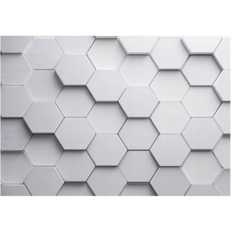 Papier peint mural hexagones 3D gaming gris enfant intissé grand format design intérieur chambre enfant pas cher 150x105 cm