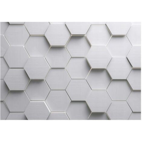 Papier peint mural hexagones 3D gris enfant intissé grand format design intérieur chambre enfant pas cher 150x105 cm