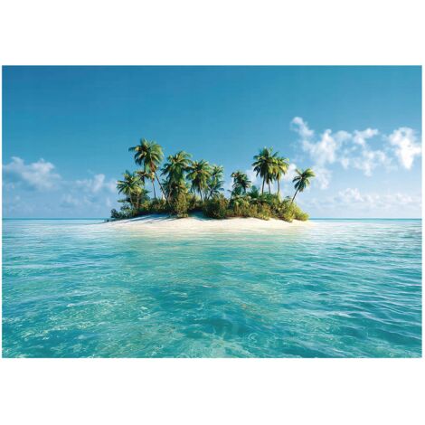 Papier peint mural île palmiers océan intissé grand format design intérieur salon chambre pas cher 300x210 cm