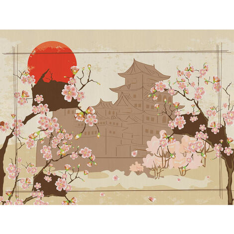 Papier peint mural intisse cerisiers du japon en fleur 360x270 cm - Multicolor