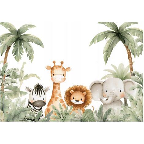 Papier peint mural jungle animaux palmiers enfant intissé grand format design intérieur chambre enfant pas cher 400x280 cm