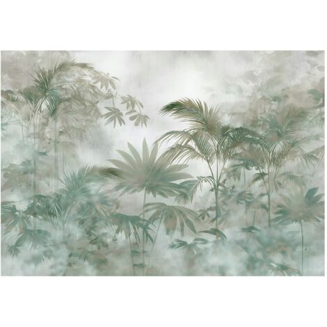 Papier peint mural jungle loft forêt béton nature intissé grand format design intérieur salon chambre pas cher 150x105 cm