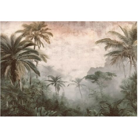Papier peint mural jungle vintage rétro intissé grand format design intérieur salon chambre pas cher 200x140 cm