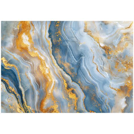 Papier peint mural marbre bleu or glamour intissé grand format design intérieur salon chambre pas cher 350x250 cm