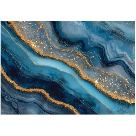 Papier peint mural marbre bleu or intissé grand format design intérieur salon chambre pas cher 150x105 cm