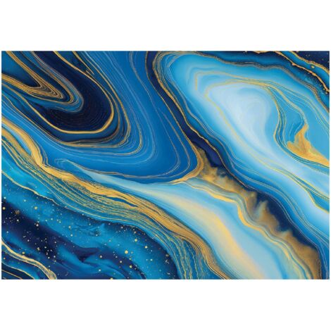 Papier peint mural marbre bleu or intissé grand format design intérieur salon chambre pas cher 250x175 cm