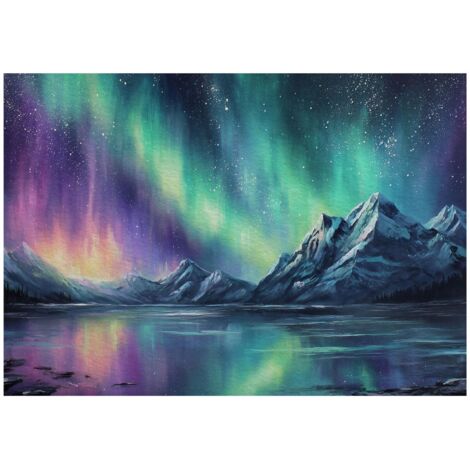 Papier peint mural montagnes aurore boréale intissé grand format design intérieur salon chambre pas cher 350x250 cm