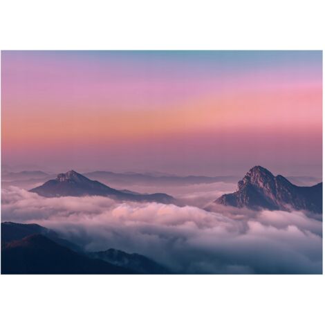 Papier peint mural montagnes ciel 3D paysage intissé grand format design intérieur salon chambre pas cher 150x105 cm