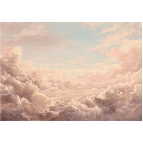 Papier peint mural nuages ciel boho beige intissé grand format design intérieur salon chambre pas cher 350x250 cm