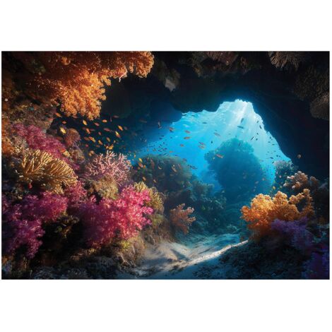 Papier peint mural océan grotte 3D récif intissé grand format design intérieur salon chambre pas cher 350x250 cm