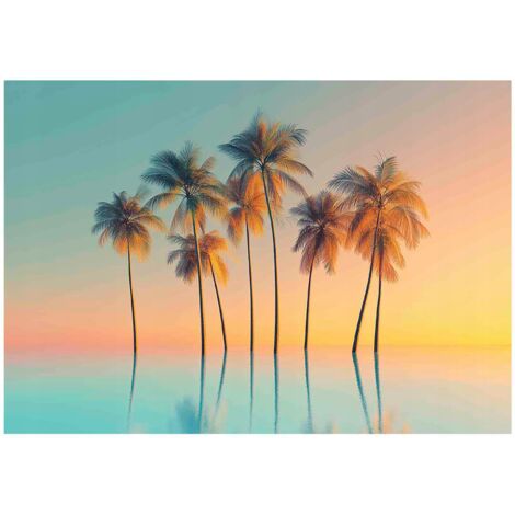 Papier peint mural palmiers coucher de soleil nature intissé grand format design intérieur salon chambre pas cher 400x280 cm
