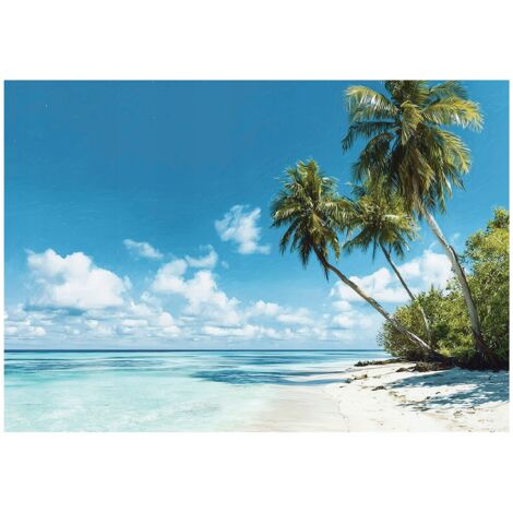 Papier peint mural plage mer palmiers paysage intissé grand format design intérieur salon chambre pas cher 400x280 cm