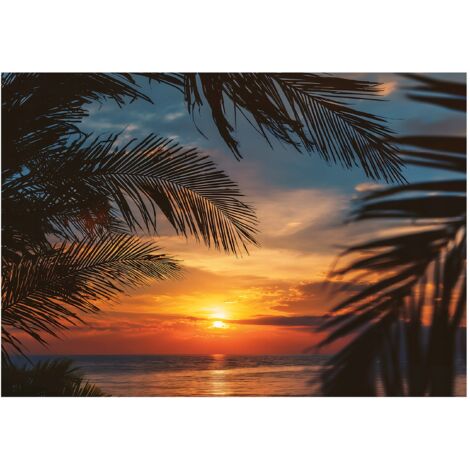 Papier peint mural plage palmiers 3D nature intissé grand format design intérieur salon chambre pas cher 250x175 cm
