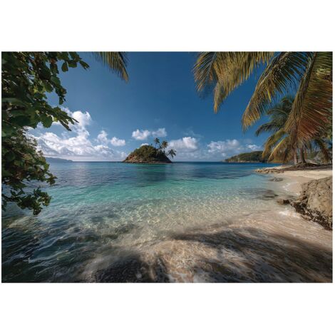 Papier peint mural plage palmiers océan île intissé grand format design intérieur salon chambre pas cher 150x105 cm