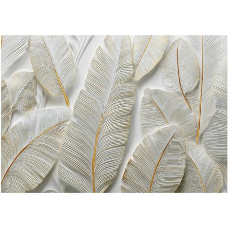 Papier peint mural plumes abstraites dorées intissé grand format design intérieur salon chambre pas cher 350x250 cm