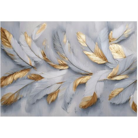 Papier peint mural plumes glamour doré intissé grand format design intérieur salon chambre pas cher 350x250 cm