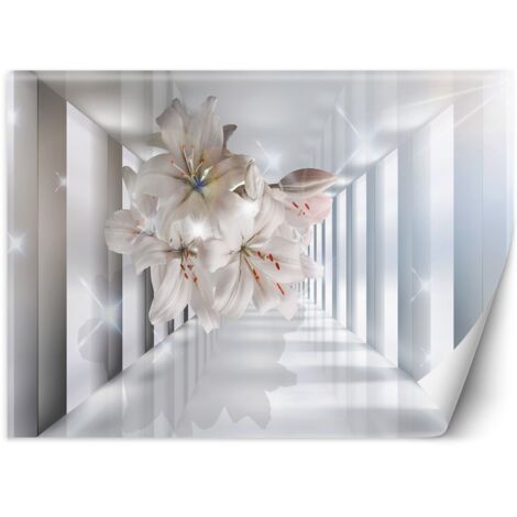 Papier peint mural pour la chambre Fleurs dans un tunnel 3D - 100x70