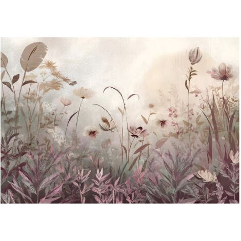 Papier peint mural prairie fleurs sauvages boho intissé grand format design intérieur salon chambre pas cher 250x175 cm