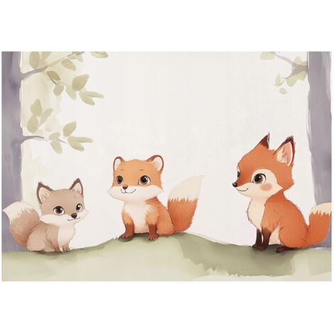 Papier peint mural renards enfant intissé grand format design intérieur chambre enfant pas cher 150x105 cm