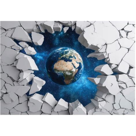 Papier peint mural terre cosmos 3D enfant intissé grand format design intérieur chambre enfant pas cher 300x210 cm
