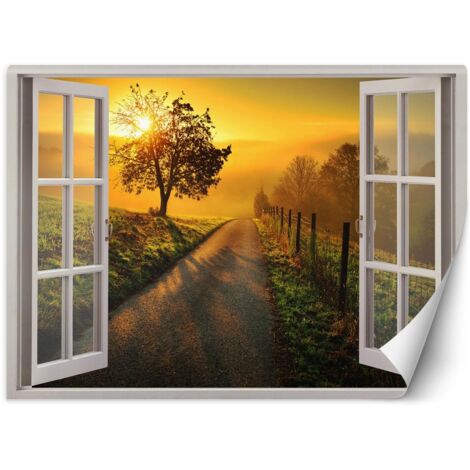 Papier peint mural, Vue depuis la fenêtre, paysage coucher de soleil - 140x100