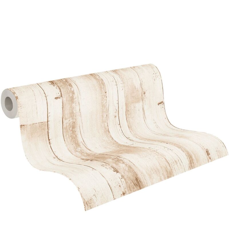 Papier peint intissé nature beige Tapisserie effet bois vintage Papier peint effet vieilli idéal pour chambre et couloir