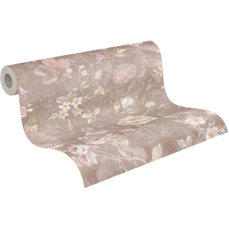 Papier peint intissé romantique style maison de campagne avec fleurs Papier peint intissé romantique vieux rose