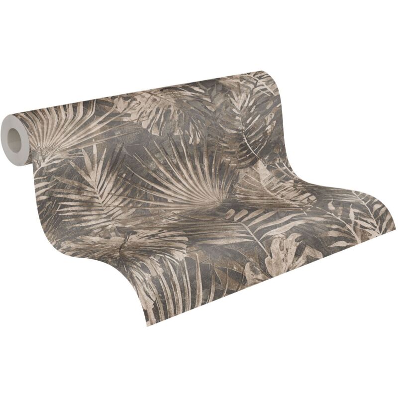 Papier peint marron avec feuilles de monstera et de palmier Papier peint intissé tropical à motif feuilles idéal pour le salon