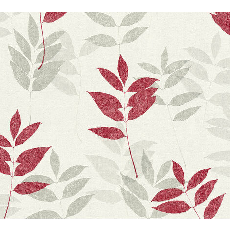 Papier peint nature Profhome 372613 papier peint intissé légèrement texturé avec un dessin nature mat rouge gris beige 5,33 m2 - rouge