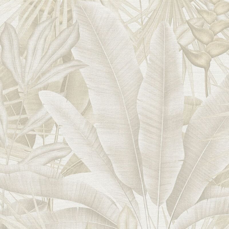 Papier peint nature Profhome 396474 papier peint intissé gaufré à chaud légèrement texturé au design de jungle mat beige blanc-crème gris blanc 5,33