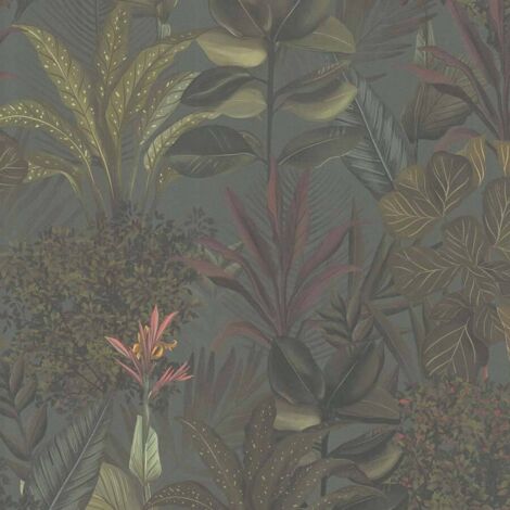 Papier peint nature sur fond vert foncé Tapisserie nuances de verts style tropical jungle Papier peint feuillage plantes pour chambre